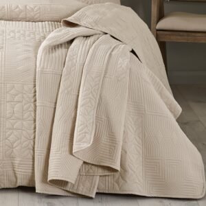 Catherine Lansfield Folkstone Geo Quilted 220cm x 230cm Bedspread Natural