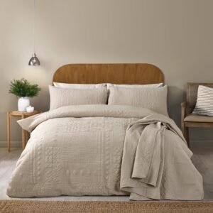 Catherine Lansfield Folkstone Geo Soft Easy Care Duvet Cover Bedding Set Natural