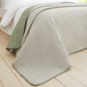 Catherine Lansfield Stripe 220cm x 230cm Reversible Bedspread Green
