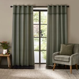Catherine Lansfield Melville Ready Made Eyelet Curtains Green