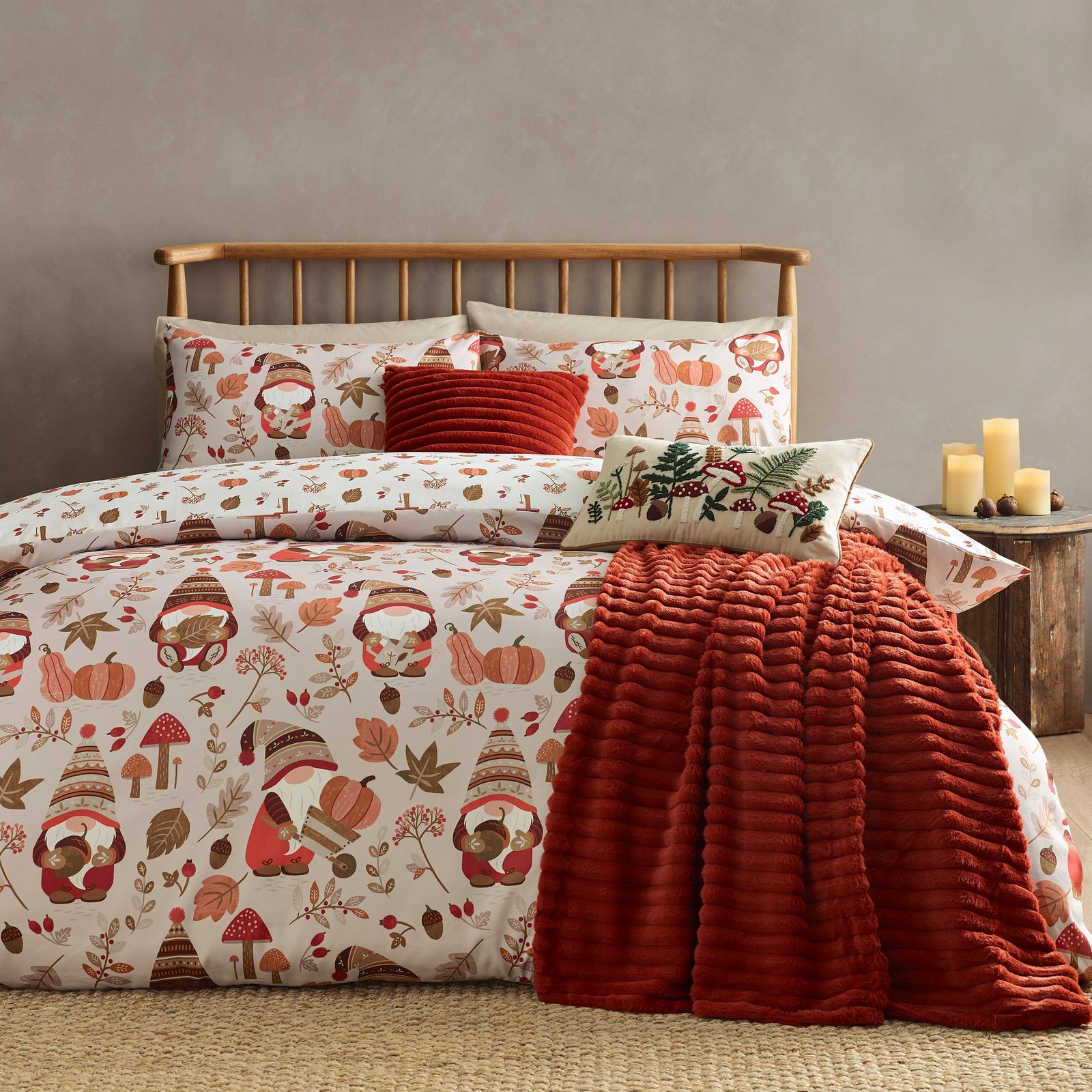 Catherine Lansfield Woodland Gonks Duvet Cover Bedding Set Natural