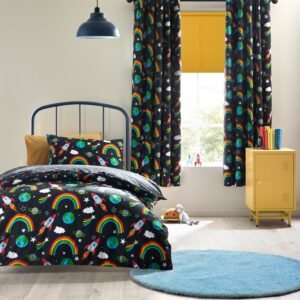 Catherine Lansfield Rainbow Rockets Duvet Cover Bedding Set Black