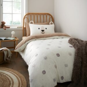 Catherine Lansfield Cosy Bear Duvet Cover Bedding Set Natural