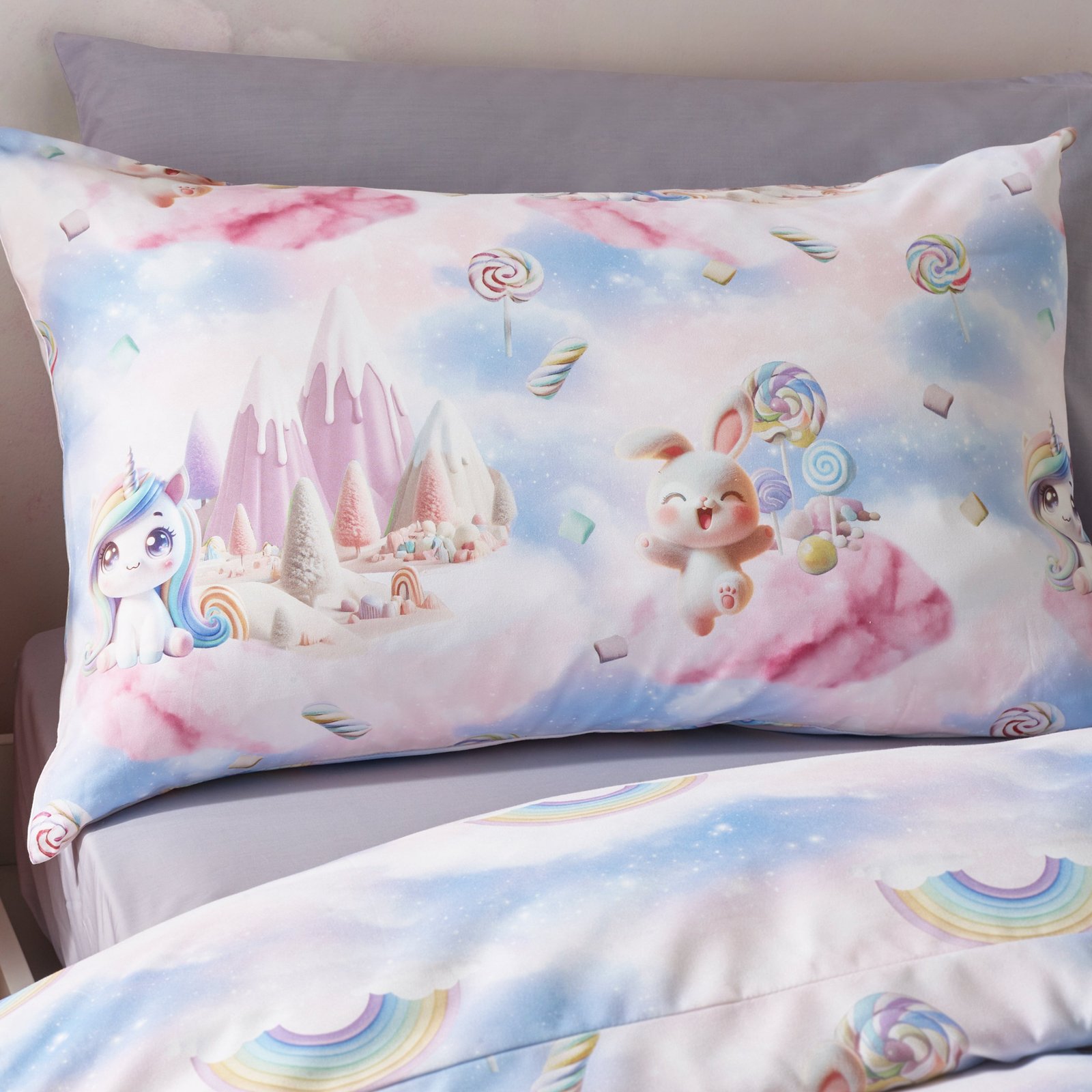 Catherine Lansfield Candy Unicorn Duvet Cover Bedding Set Pink - Image 3