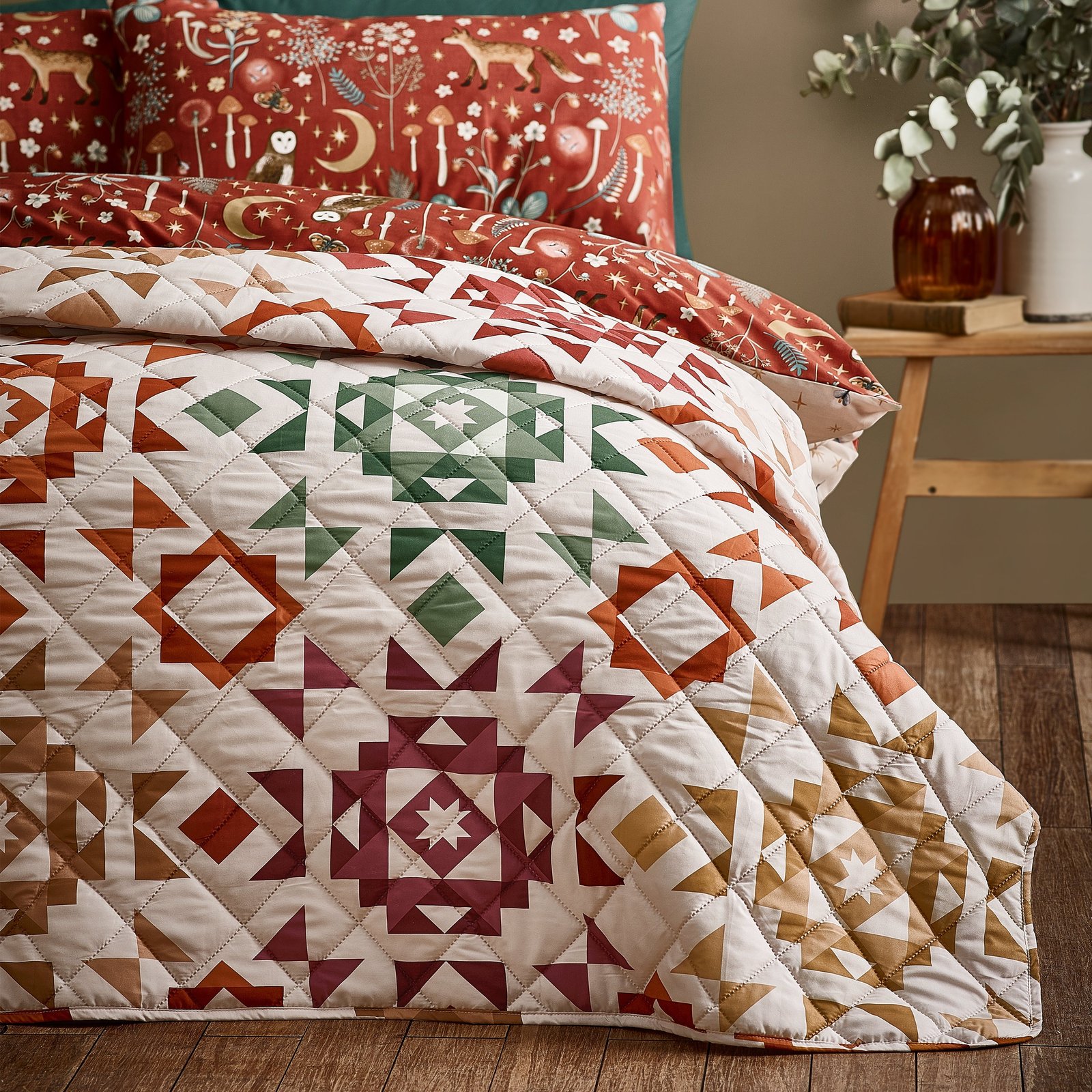 Catherine Lansfield Autumn Patchwork 220cm x 230cm Bedspread Natural