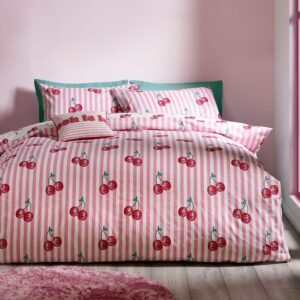 Catherine Lansfield Disco Cherries Duvet Cover Bedding Set Pink
