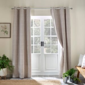 Catherine Lansfield Logan Stripe Ready Made Eyelet Curtains Natural