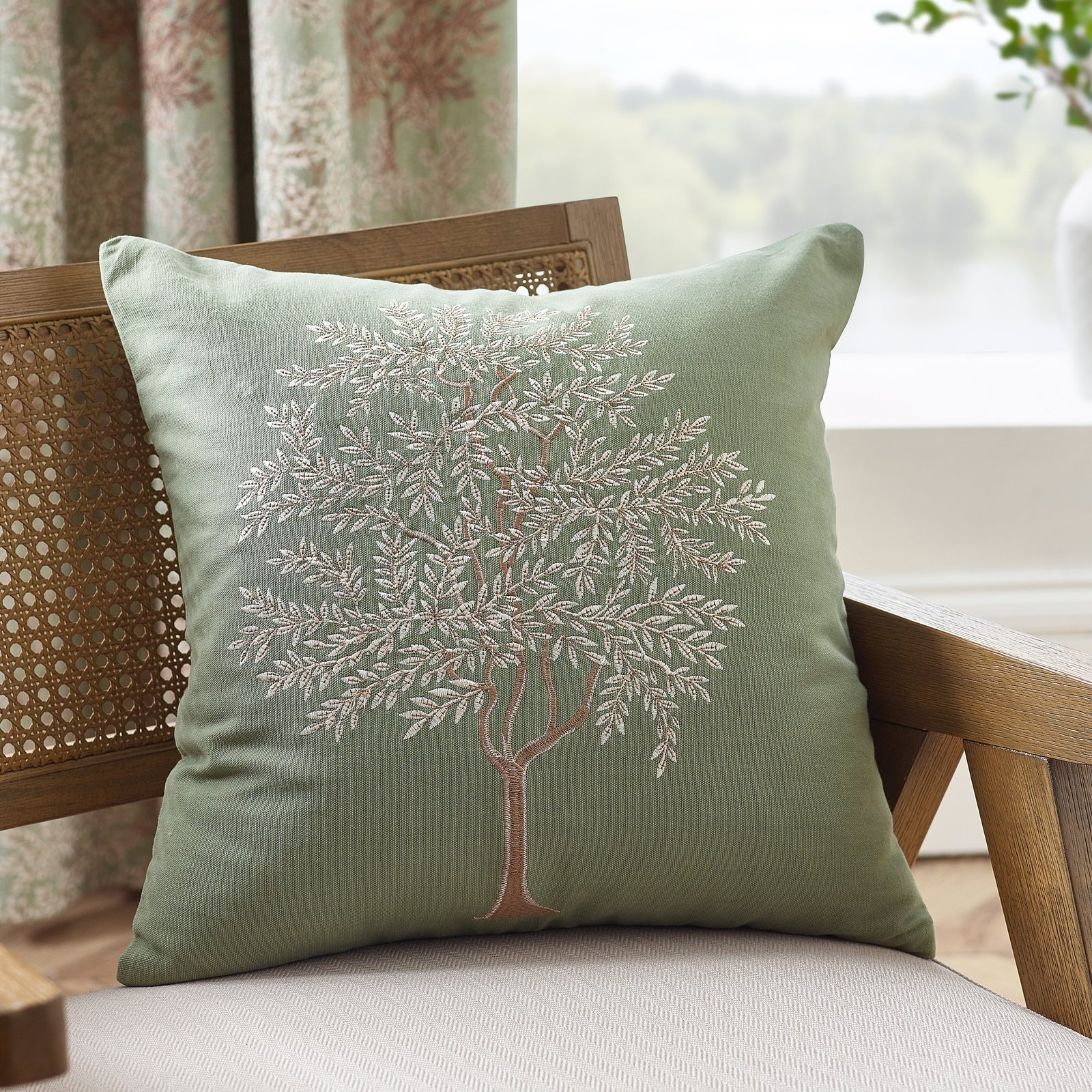 Catherine Lansfield Woodland Trees 45cm x 45cm Filled Cushion Green