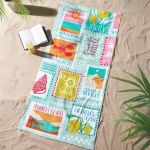 Catherine Lansfield Postcards Absorbent Beach Towel Green