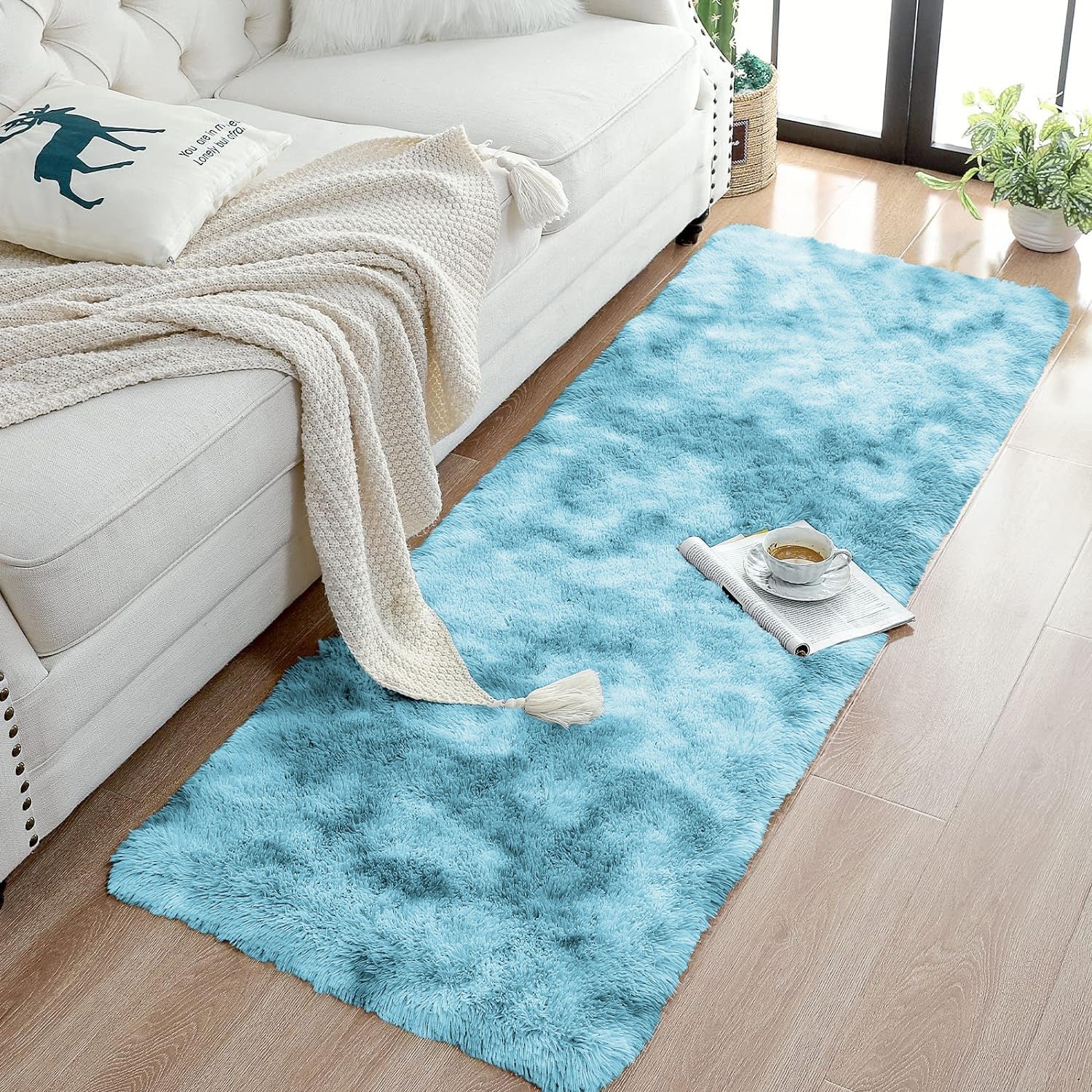 Teal rug for living room Tie Dye Style - Image 4