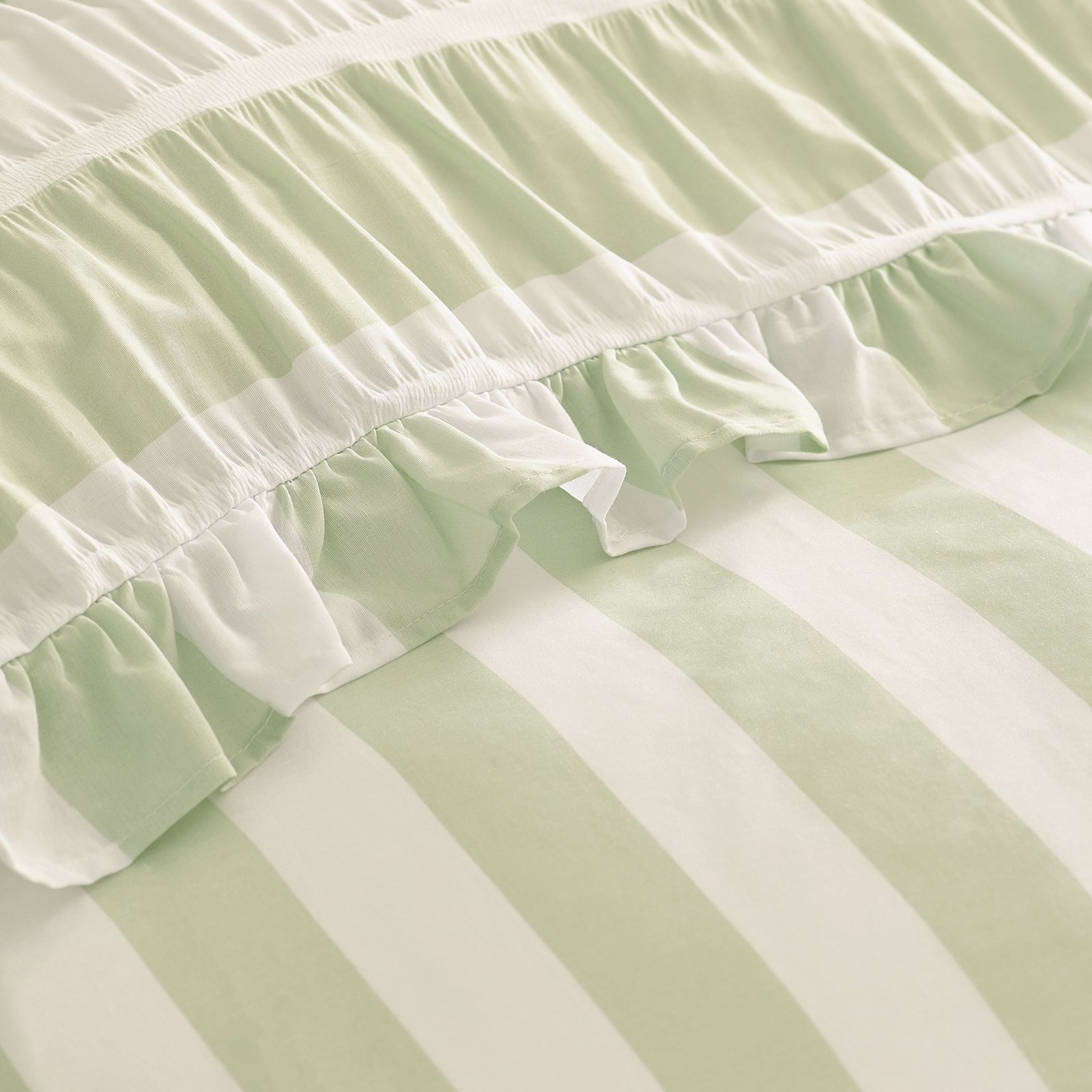 Catherine Lansfield Seersucker Frill Stripe Duvet Cover Bedding Set Green - Image 4