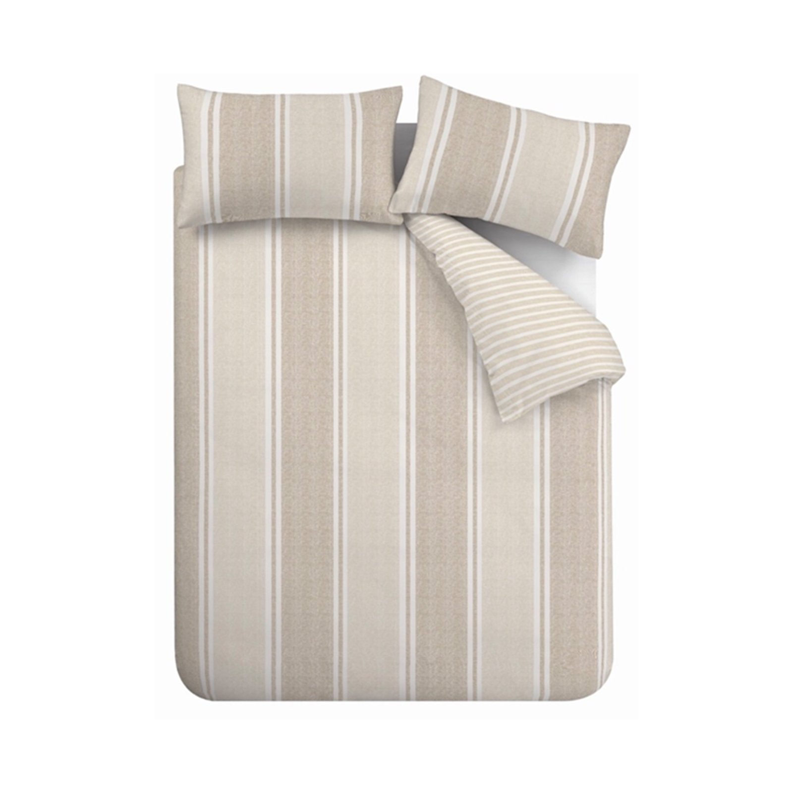 Catherine Lansfield Banded Stripe Duvet Cover Bedding Set Natural - Image 5