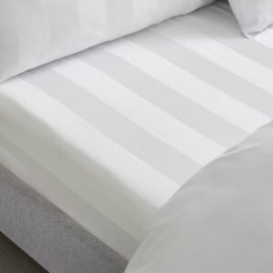 Catherine Lansfield So Soft Satin Stripe Bed Linen Fitted Sheet White