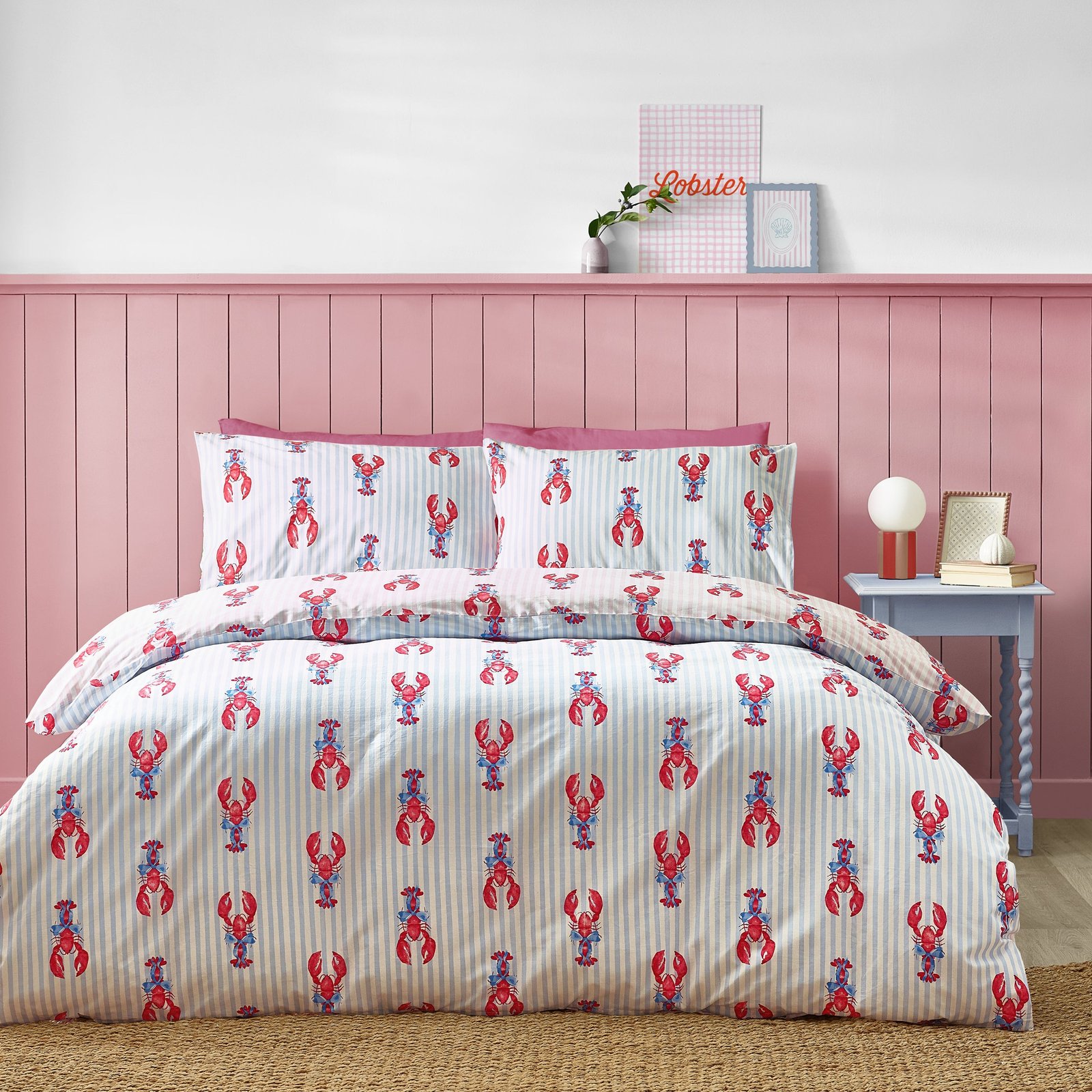Sassy B Lobster Stripe Duvet Cover Bedding Set Pink Blue - Image 2