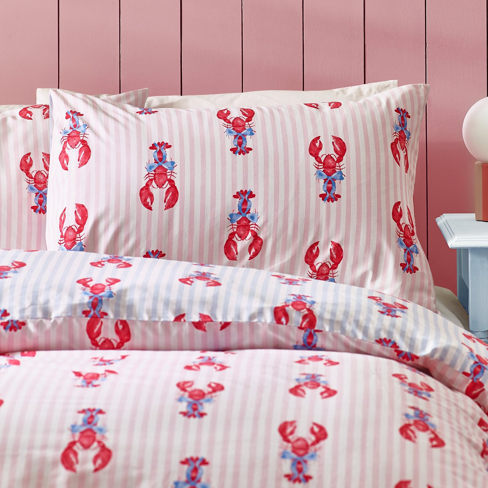 Sassy B Lobster Stripe Duvet Cover Bedding Set Pink Blue - Image 3