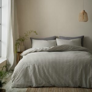 Pineapple Elephant Cotton Rich Woven Stripe Duvet Cover Bedding Set Grey