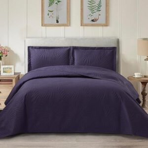 Embossed Quilted Tropical Leaf Bedspread Comforter With Pillow Case