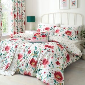 Dreams and Drapes Abstract Poppy Duvet Cover Bedding Set Red
