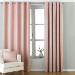 Paoletti Atlantic Twill Woven Ready Made Eyelet Curtains Blush