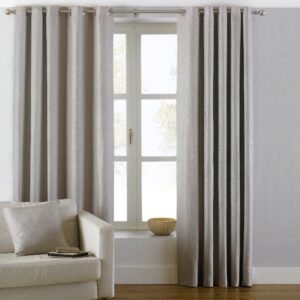 Paoletti Atlantic Twill Woven Ready Made Eyelet Curtains Natural