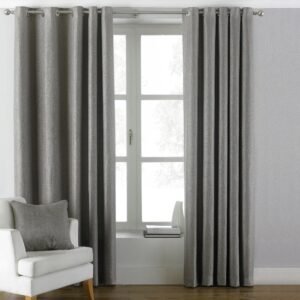 Paoletti Atlantic Twill Woven Ready Made Eyelet Curtains Grey