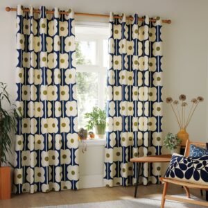 Orla Kiely Abacus Flower Ready Made Eyelet Curtains Navy