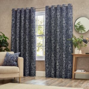 Bali Botanical Jacquard Ready Made Eyelet Curtains Midnight