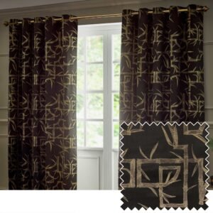 Paoletti Bamboo Jacquard Ready Made Eyelet Blockout Curtains Black