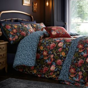 Dreams and Drapes Bejewelled Cotton Duvet Cover Bedding Set Navy