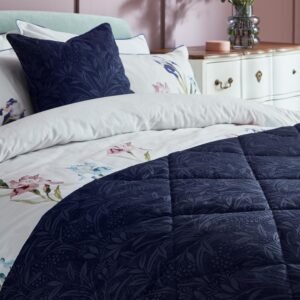 Laura Ashley Barley Embossed 235cm x 235cm Bedspread Set Navy