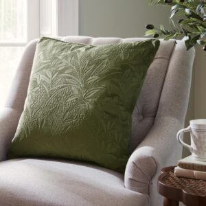 Laura Ashley Barley Embossed 50cm x 50cm Filled Cushion Olive Green