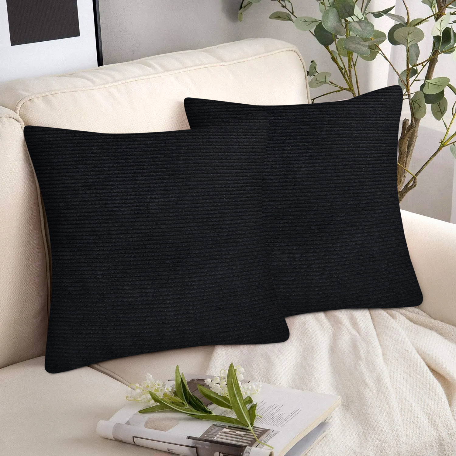 Velvet Corduroy Cushion Covers Black