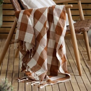 Yard Chesil Check Tasselled Cotton 130cm x 170cm Throw Pecan