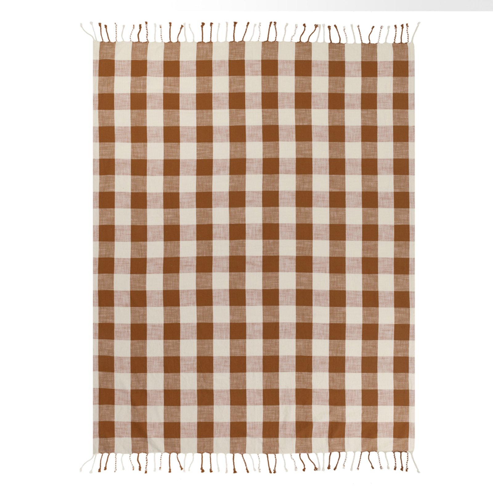 Yard Chesil Check Tasselled Cotton 130cm x 170cm Throw Pecan - Image 3