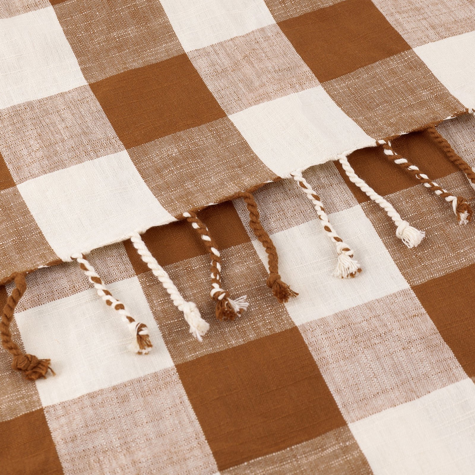 Yard Chesil Check Tasselled Cotton 130cm x 170cm Throw Pecan - Image 4