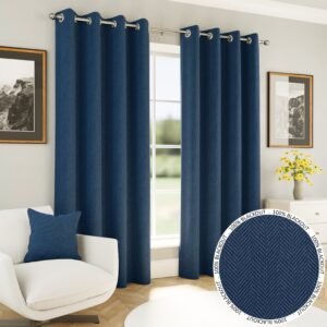 Chester Thermal Herringbone Ready Made Eyelet Blackout Curtains Navy