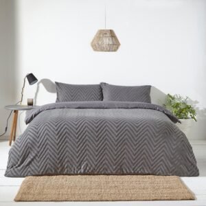 Yard Chevron Tuft Geometric Duvet Cover Bedding Set Charcoal