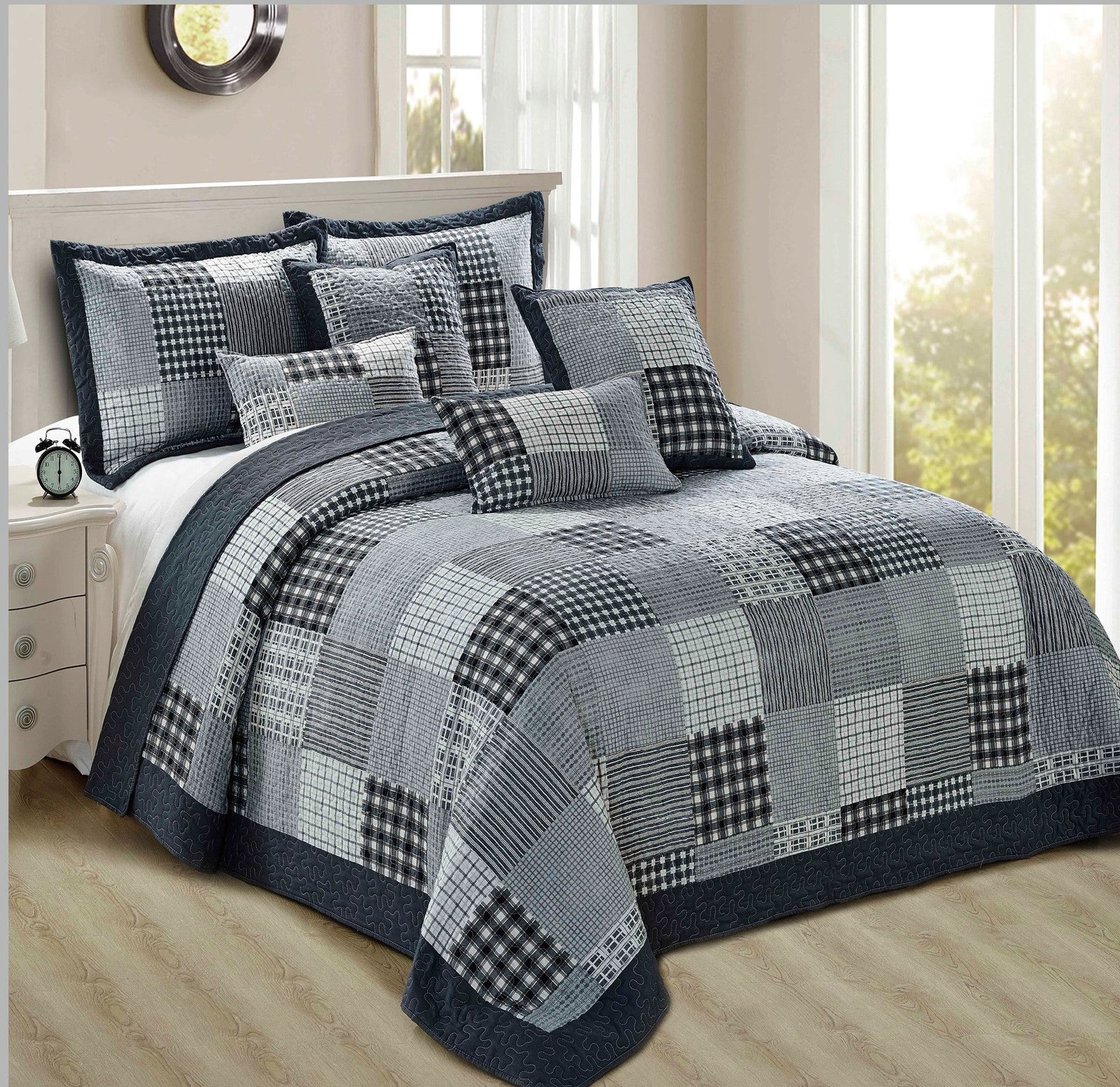 Luxury Quilted Patchwork Embroidered Bedspread Comforter with Pillow Case - Image 9