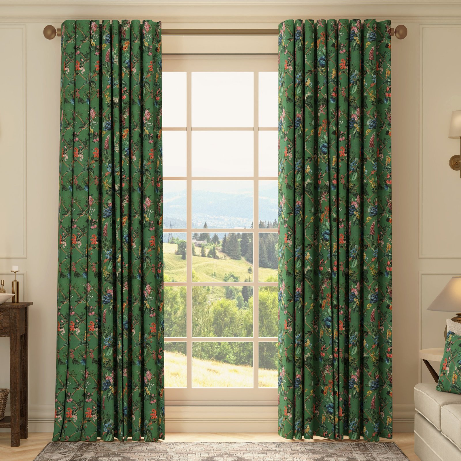 HOUSE Llewelyn-Bowen Cotswold Fantasia Printed Made To Measure Curtains Forest Green
