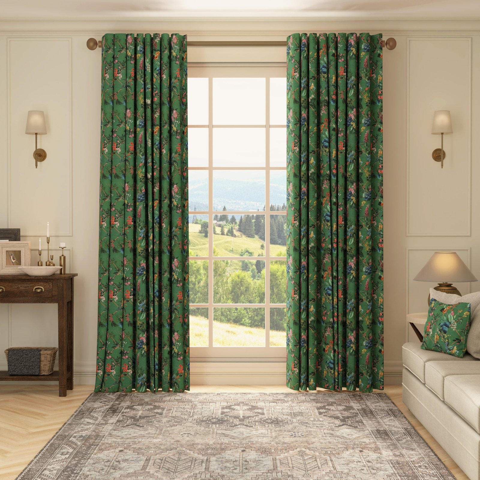 HOUSE Llewelyn-Bowen Cotswold Fantasia Printed Made To Measure Curtains Forest Green - Image 2