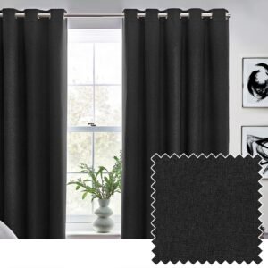 Furn. Dawn Textured Ready Made Eyelet Blackout Curtains Black