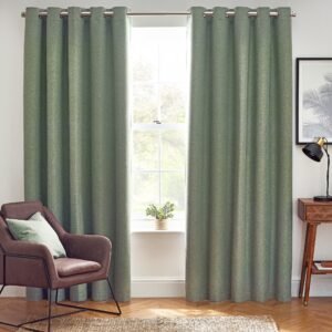 Furn Dawn Thermal Blackout Ready Made Eyelet Curtains Eucalyptus
