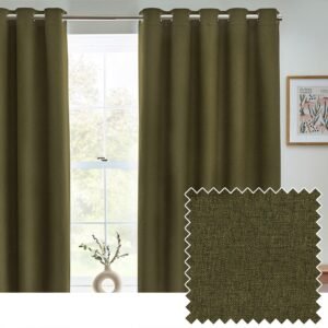 Furn. Dawn Textured Ready Made Eyelet Blackout Curtains Olive