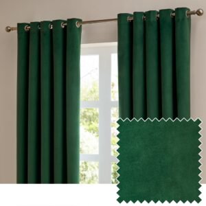 Furn Ultimate Velvet Ready Made Eyelet Blackout Curtains Emerald