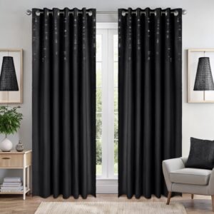 Diamondo Velvet Ready Made Eyelet Blackout Curtains Black