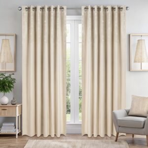 Diamondo Velvet Ready Made Eyelet Blackout Curtains Cream