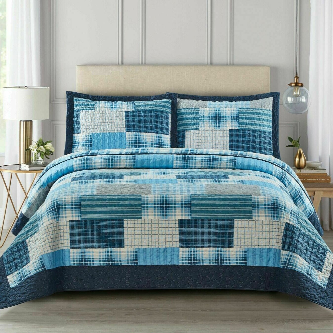 Luxury Quilted Patchwork Embroidered Bedspread Comforter with Pillow Case - Image 10