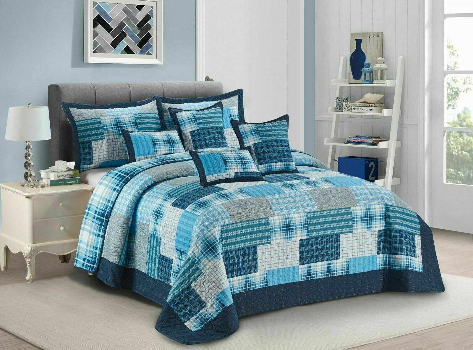 Luxury Quilted Patchwork Embroidered Bedspread Comforter with Pillow Case - Image 11