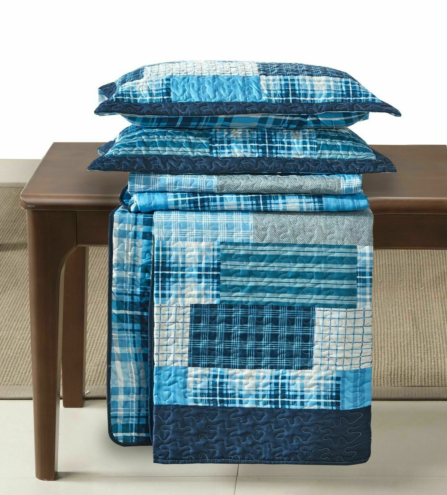 Luxury Quilted Patchwork Embroidered Bedspread Comforter with Pillow Case - Image 13