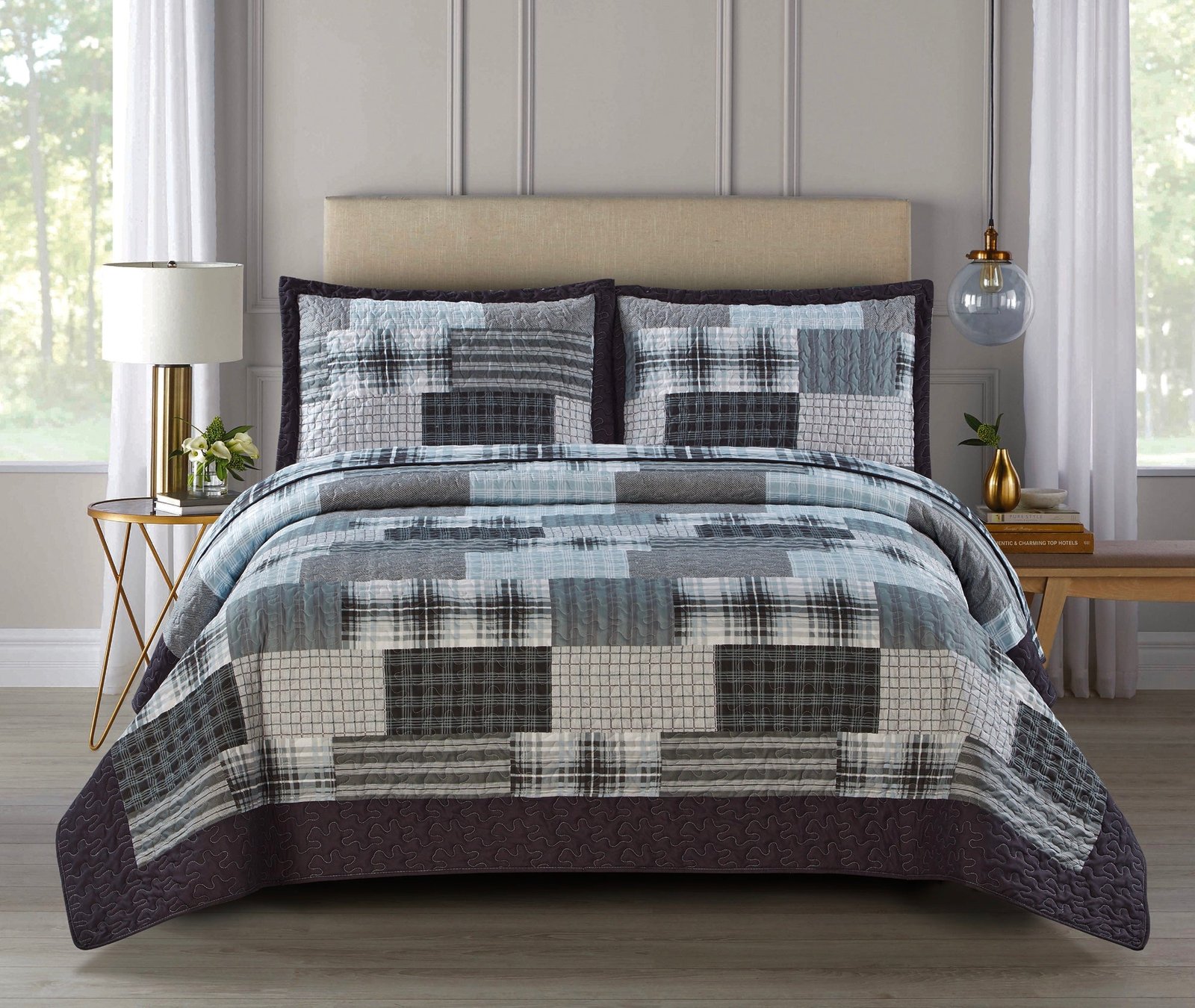 Luxury Quilted Patchwork Embroidered Bedspread Comforter with Pillow Case - Image 14